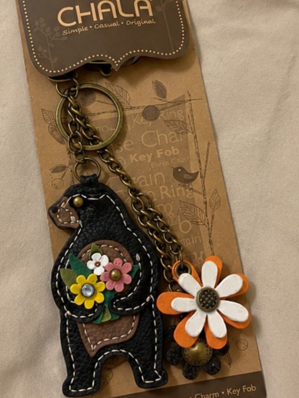 Chala Black Bear Bag Charm With Floral Details - Picture 3 of 3